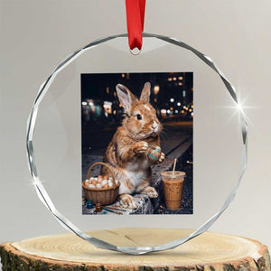 Easter Bunny Iced Coffee Crystal Glass Ornament Funny Rabbit Egg Painting TS14 Transparent Glass 3'' Circle Print Your Wear