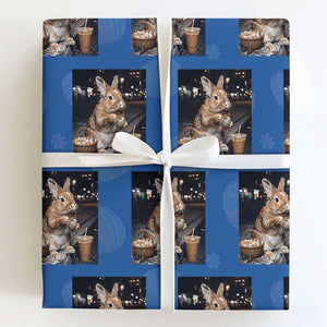 Easter Bunny Iced Coffee Wrapping Paper Roll Funny Rabbit Egg Painting TS14 Royal Blue Print Your Wear