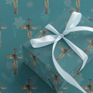 Easter Christian Wrapping Paper Roll Vintage Cross Farmhouse Religious Not About Bunny About the Lamb TS10 Teal Print Your Wear