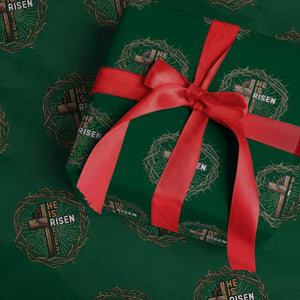 Easter Cross He is Risen Wrapping Paper Roll Jesus Christian Crown Of Thorns TS10 Green Print Your Wear