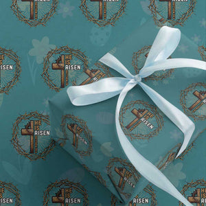 Easter Cross He is Risen Wrapping Paper Roll Jesus Christian Crown Of Thorns TS10 Teal Print Your Wear