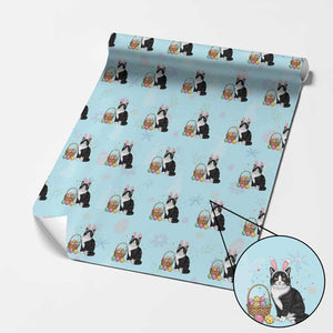 Easter Day Cat Bunny Ears Eggs Graphic Wrapping Paper Roll TS02 Light Blue Print Your Wear