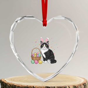 Easter Day Cat Bunny Ears Eggs Graphic Heart Crystal Glass Ornament TS02 Transparent Glass 3'' Heart Print Your Wear