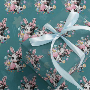 Easter Day Cow Wrapping Paper Roll Cute Cow Bunny Heifer TS10 Teal Print Your Wear
