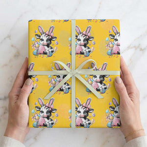 Easter Day Cow Wrapping Paper Roll Cute Cow Bunny Heifer TS10 Yellow Print Your Wear