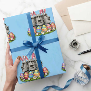 Easter Island Moai Bunny Ears Wrapping Paper Roll Funny Archaeology Gift TS12 Light Blue Print Your Wear