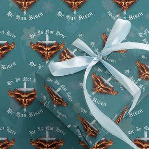 Easter Jesus Has Risen Wrapping Paper Roll Christian Religious Phoenix Resurrection Cross TS10 Teal Print Your Wear