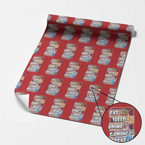 Eat Sleep Anime Gaming Repeat Wrapping Paper Roll Kawaii Otaku Manga Ramen Lover TS02 Red Print Your Wear