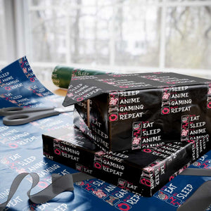 Eat Sleep Anime Gaming Repeat Wrapping Paper Roll - Otaku Gamer Manga Lover Japanese Pop Culture TS02 Black Print Your Wear