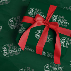 Eat Sleep Cricket Repeat Wrapping Paper Roll Retro Vintage Cricket Gifts TS10 Green Print Your Wear