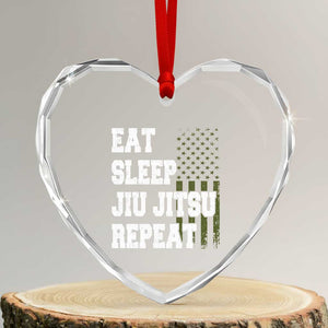 Eat Sleep Jiu Jitsu Repeat Heart Crystal Glass Ornament Cool JiuJitsu BJJ American Flag TS10 Transparent Glass 3'' Heart Print Your Wear