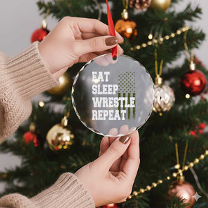 Eat Sleep Wrestle Repeat Crystal Glass Ornament Funny Wrestling Gym American Flag TS10 Print Your Wear