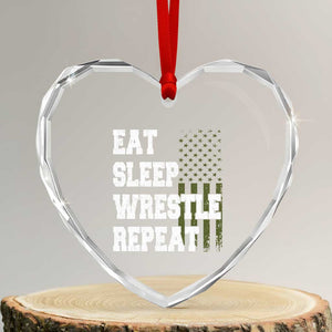 Eat Sleep Wrestle Repeat Heart Crystal Glass Ornament Funny Wrestling Gym American Flag TS10 Transparent Glass 3'' Heart Print Your Wear