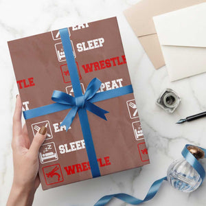 Eat Sleep Wrestle Repeat Wrapping Paper Roll Funny Wrestling Gym TS10 Mocha Print Your Wear