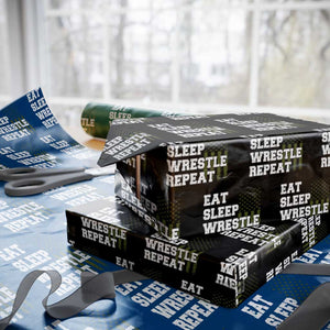 Eat Sleep Wrestle Repeat Wrapping Paper Roll Funny Wrestling Gym American Flag TS10 Black Print Your Wear
