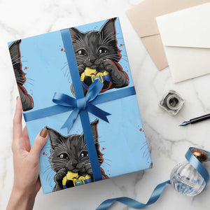 Ecuador Black Cat Soccer Game Day Wrapping Paper Roll Cat Lover Gift