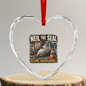 Edgy Neil the Seal Become Ungovernable Graffiti Graphic Heart Crystal Glass Ornament Sarcastic Rebel Viral Chaotic Elephant Seal Sunglasses Meme TS02 Transparent Glass 3'' Heart Print Your Wear