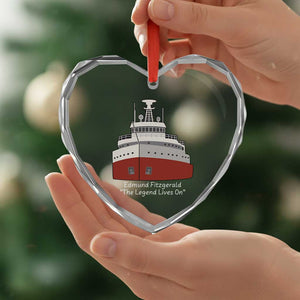Edmund Fitzgerald Tribute Heart Crystal Glass Ornament The Legend Lives On Great Lakes Freighter Memorial TS02 Print Your Wear