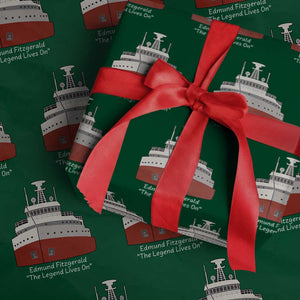 Edmund Fitzgerald Tribute Wrapping Paper Roll The Legend Lives On Great Lakes Freighter Memorial TS02 Green Print Your Wear