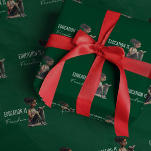 Education Freedom Wrapping Paper Roll Black Teacher Books TS14 Green Print Your Wear
