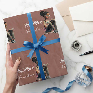 Education Freedom Wrapping Paper Roll Black Teacher Books TS14 Mocha Print Your Wear