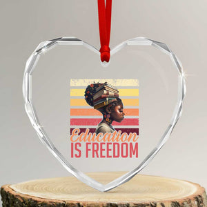 Education Is Freedom Heart Crystal Glass Ornament Retro Black History Month Teacher TS11 Transparent Glass 3'' Heart Print Your Wear