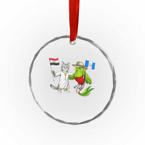 Egypt and Guatemala Friendship Heritage Pride Crystal Glass Ornament Cute Cat and Quetzal Holding Flag TS02 Print Your Wear