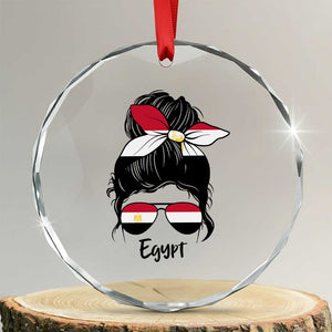 Egyptian Flag Messy Bun Girl Crystal Glass Ornament Patriotic Egypt Women