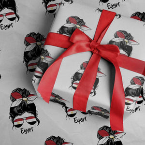 Egyptian Flag Messy Bun Girl Wrapping Paper Roll Patriotic Egypt Women TS02 White Print Your Wear