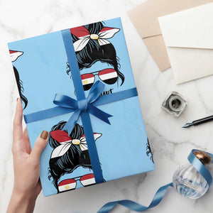 Egyptian Flag Messy Bun Girl Wrapping Paper Roll Patriotic Egypt Women TS02 Light Blue Print Your Wear
