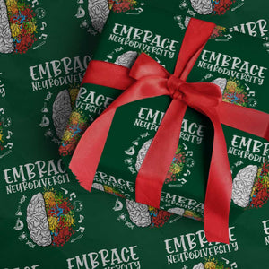 Embrace Neurodiversity Wrapping Paper Roll Autism Awareness ASD ADHD Acceptance TS02 Green Print Your Wear