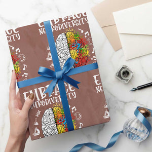 Embrace Neurodiversity Wrapping Paper Roll Autism Awareness ASD ADHD Acceptance TS02 Mocha Print Your Wear