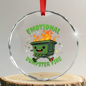 Emotional Dumpster Fire Crystal Glass Ornament Funny Mental Health Retro Groovy TS02 Transparent Glass 3'' Circle Print Your Wear
