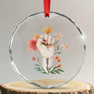 Empowered Women Crystal Glass Ornament Resist Raised Fist Retro Boho TS02 Transparent Glass 3'' Circle Print Your Wear