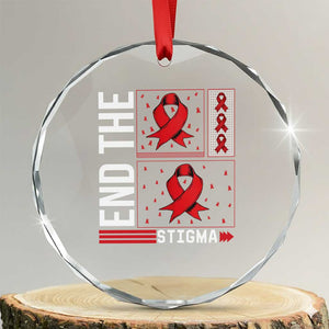 End The Stigma HIV Awareness Crystal Glass Ornament Red Ribbon Gift TS12 Transparent Glass 3'' Circle Print Your Wear
