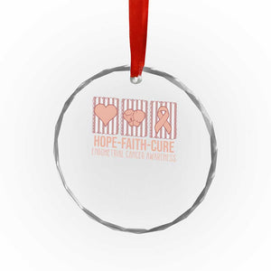 Endometrial Cancer Awareness Crystal Glass Ornament Hope Faith Cure Peach Ribbon