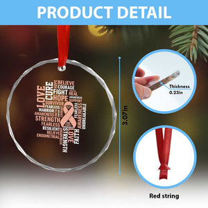Endometrial Cancer Awareness Crystal Glass Ornament Warrior Survivor Peach Ribbon