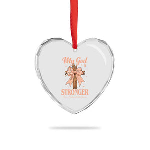 Endometrial Cancer Faith Peach Ribbon Heart Crystal Glass Ornament My God Is Stronger Than Endometrial Cancer