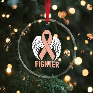 Endometrial Cancer Fighter Crystal Glass Ornament Peach Ribbon Angel Wings Survivor