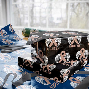 Endometrial Cancer Fighter Wrapping Paper Roll Peach Ribbon Angel Wings Survivor
