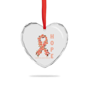 Endometrial Cancer Floral Ribbon Heart Crystal Glass Ornament Hope Peach Ribbon Warrior