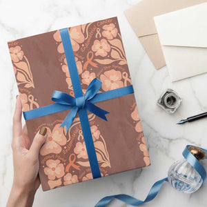 Endometrial Cancer Support Squad Floral Gift Wrapping Paper Roll In September We Wear Peach