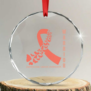 Endometrial Cancer Warrior Fighter Butterfly Crystal Glass Ornament Peach Ribbon Hope