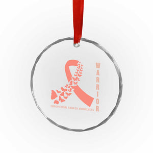 Endometrial Cancer Warrior Fighter Butterfly Crystal Glass Ornament Peach Ribbon Hope