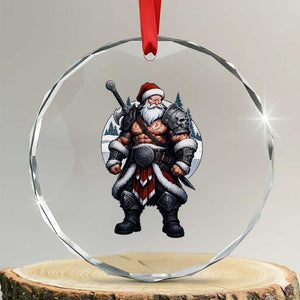 Epic Viking Santa Christmas Crystal Glass Ornament Barbarian Style Holiday Warrior Claus TS02 Transparent Glass 3'' Circle Print Your Wear