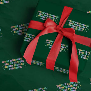 Equality Pride Wrapping Paper Roll Respect Other People's Pronouns LGBT LGBTQ Pride Ally TS10 Green Print Your Wear