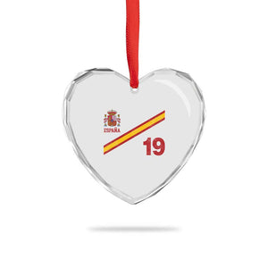 Espana Spain Football Heart Crystal Glass Ornament Spanish Flag Stripes Number 19 Athletic Soccer National Pride