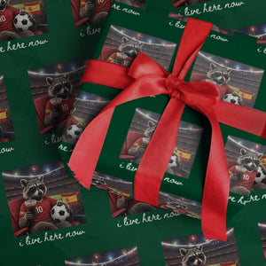 Espana Spain Soccer Football Fan Spanish Flag Wrapping Paper Roll Funny Raccoon I Live Here Now TS14 Green Print Your Wear