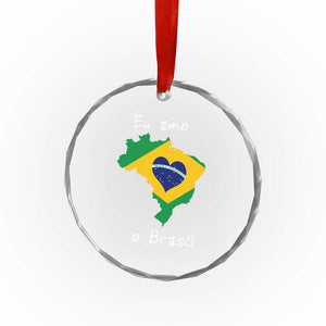 Eu Amo O Brasil Flag Map Crystal Glass Ornament I Love Brazil Patriotic Heart Brazilian Pride