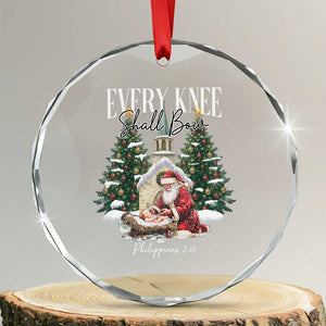 Every Knee Shall Bow Crystal Glass Ornament Nativity Scene Santa and Baby Jesus Christmas TS10 Transparent Glass 3'' Circle Print Your Wear